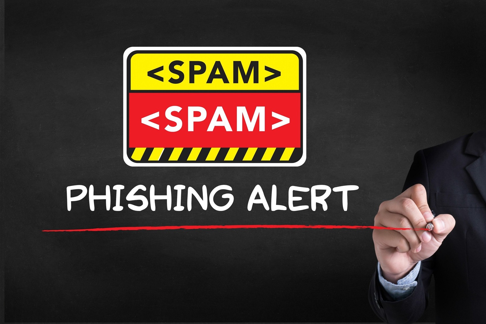 PHISHING ALERT Businessman drawing Landing Page on blackground,Image: 310838122, License: Royalty-free, Restrictions: , Model Release: no, Credit line: YAY Media AS / Alamy / Alamy / Profimedia