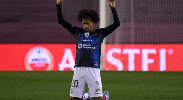 Ecuador's Independiente del Valle Marco Angulo celebrates after defeating Argentina's Lanus during the Copa Sudamericana football tournament round of sixteen second leg match at the Ciudad de Lanús stadium in Lanus, Buenos Aires, on July 7, 2022.,Image: 705820140, License: Rights-managed, Restrictions: , Model Release: no, Credit line: Luis ROBAYO / AFP / Profimedia