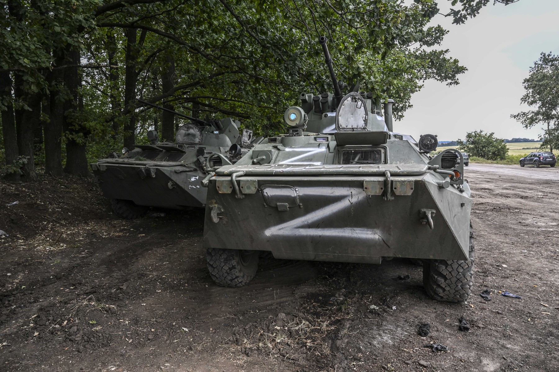 This photograph taken on September 10, 2022 shows Russian military vehicles in Balakliya, Kharkiv region, amid the Russian invasion of Ukraine. Moscow's announcement alongside Kyiv's claim to have entered the town of Kupiansk are the most significant shifts in battlefield dynamics after months of fighting in eastern Ukraine that has been dominated by Moscow.,Image: 721446754, License: Rights-managed, Restrictions: , Model Release: no, Credit line: Juan BARRETO / AFP / Profimedia