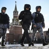 Police and the Russian National Guard (Rosgvardia) servicemen patrol Red Square in front of the Spasskaya tower of the Kremlin in Moscow on October 24, 2022, as part of security reinforcement measures.,Image: 732910502, License: Rights-managed, Restrictions: , Model Release: no, Credit line: Alexander NEMENOV / AFP / Profimedia