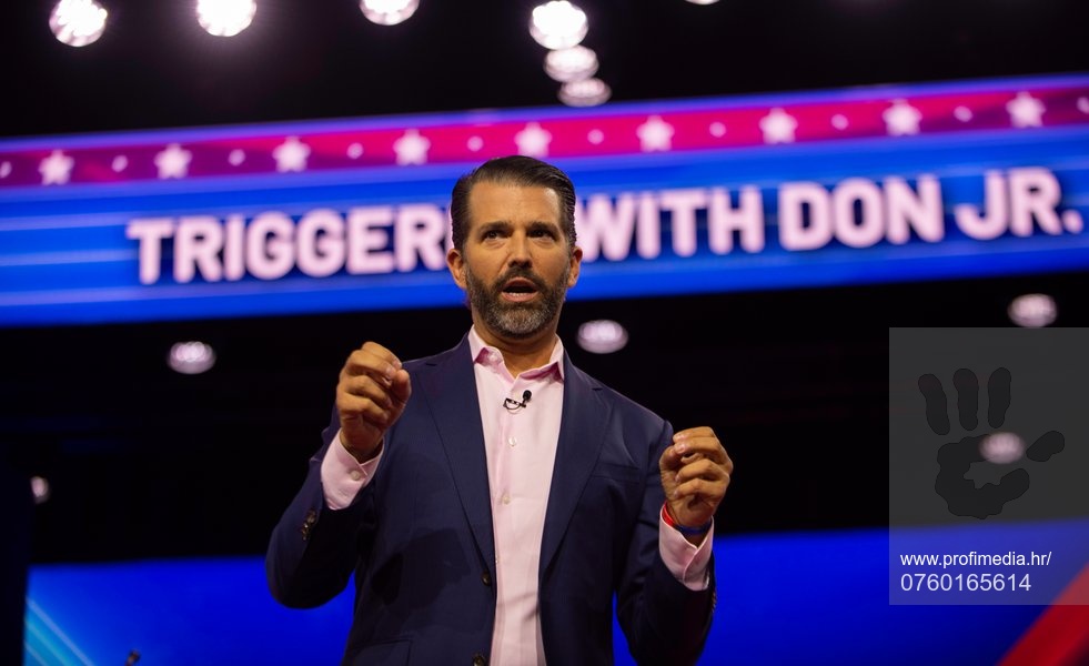 March 3, 2023, Oxon Hill, Maryland, USA: March 3, 2023, Oxon Hill, MD: Donald Trump Jr. speaks at CPAC-DC, an annual gathering of conservative donors and political activists.,Fotografija: 760165614, licenca: Rights-managed, ograničenja: , dopuštenje modela:no, Credit line: Dominic Gwinn / Zuma Press / Profimedia