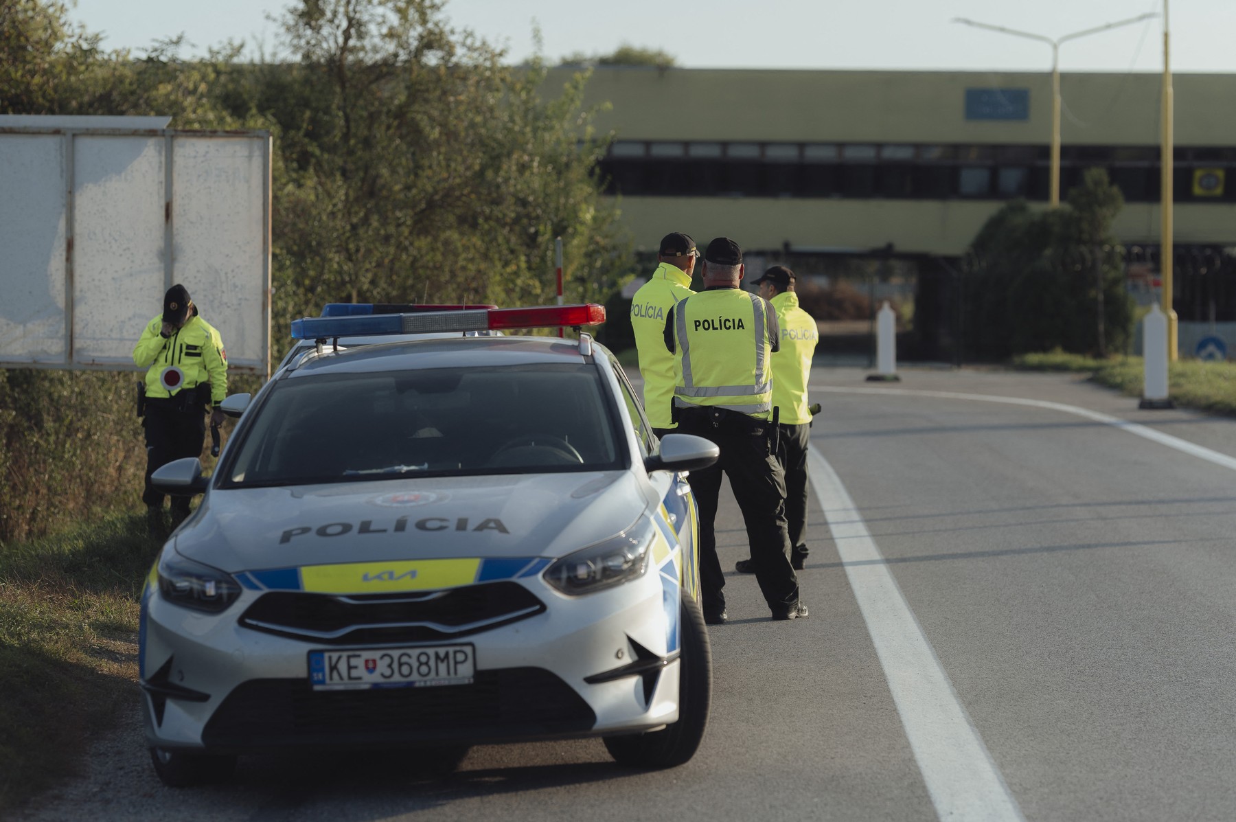 KOSICE, SLOVAKIA - OCTOBER 5: Slovak police officers patrol one of the border crossing points and execute random checks on people crossing the border from Hungary to Slovakia near Milhost village of Kosice, Slovakia on October 5, 2023. According to the Slovak government, the reinstatement of border checks at the border with Hungary is one of the major steps to reduce the number of illegal immigrants who simply pass through Slovakia on their way to other EU nations. Robert Nemeti / Anadolu Agency,Image: 811243619, License: Rights-managed, Restrictions: , Model Release: no, Credit line: Robert Nemeti / AFP / Profimedia