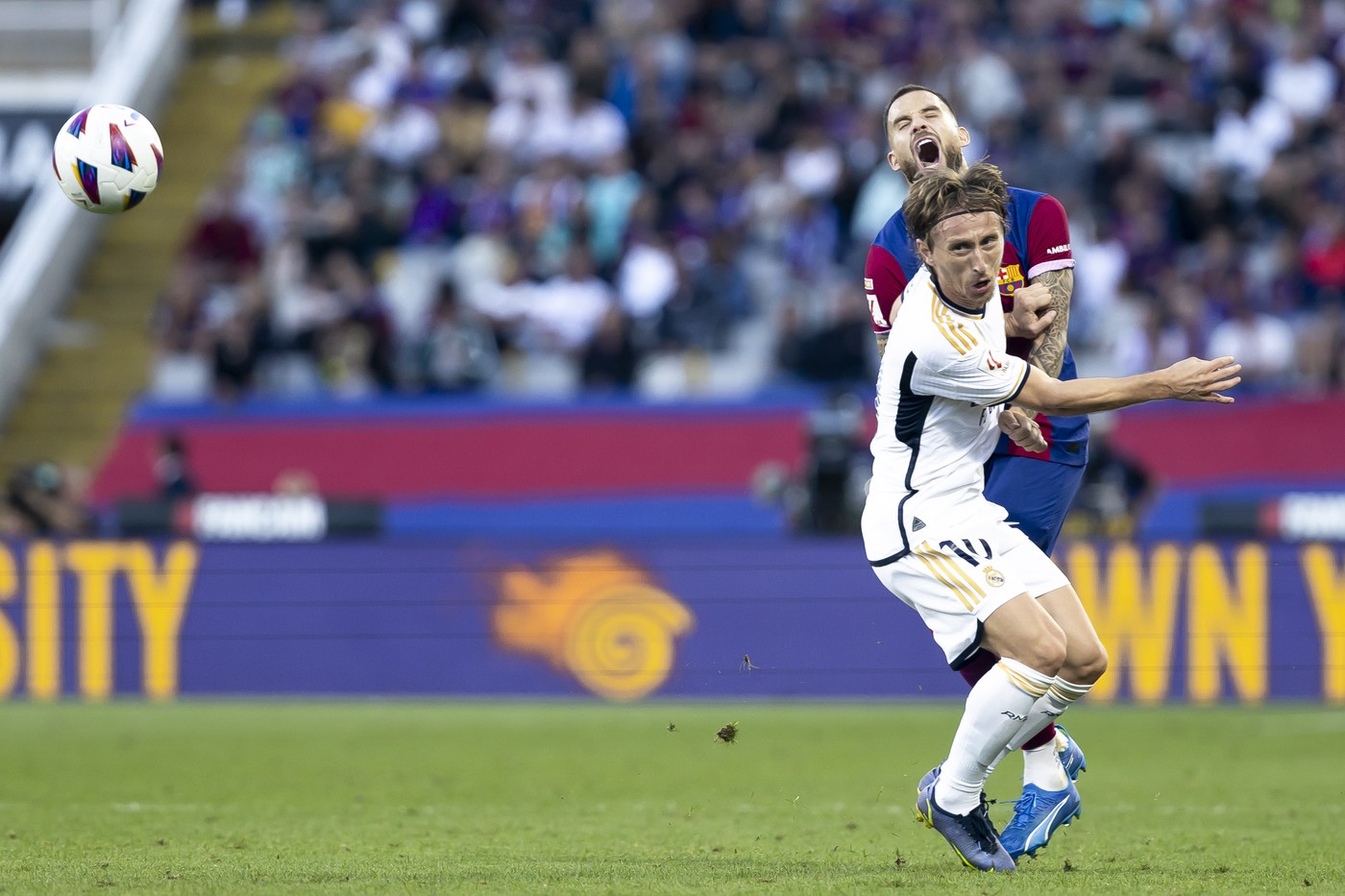 October 28, 2023, Barcelona, Spain: BARCELONA, SPAIN - OCTOBER 28: .Luka Modric of Real Madrid and Inigo Martinez of FC Barcelona during the La Liga EA Sports match between FC Barcelona and Real Madrid at the Estadi Olimpic Lluis Companys on October 28, 2023 in Barcelona, Spain,Image: 817825311, License: Rights-managed, Restrictions: , Model Release: no, Credit line: Gerard Franco / Zuma Press / Profimedia