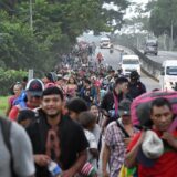 Migrants take part in a caravan towards the border with the United States in Tapachula, Chiapas State, Mexico, on October 31, 2023.,Image: 818462423, License: Rights-managed, Restrictions: , Model Release: no, Credit line: ISAAC GUZMAN / AFP / Profimedia