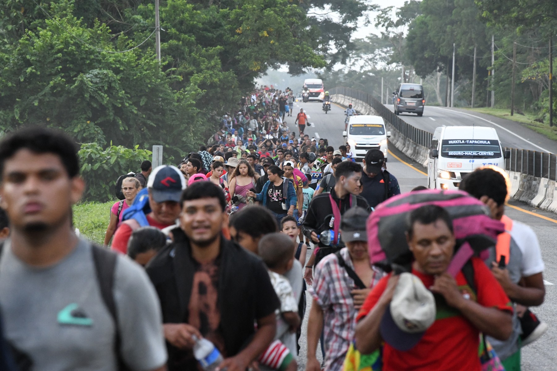 Migrants take part in a caravan towards the border with the United States in Tapachula, Chiapas State, Mexico, on October 31, 2023.,Image: 818462423, License: Rights-managed, Restrictions: , Model Release: no, Credit line: ISAAC GUZMAN / AFP / Profimedia