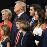 Former US President and 2024 Republican presidential candidate Donald Trump stands with his grandchildren, son Donald Trump Jr. (R) and former Administrator of the Small Business Administration Linda McMahon (L) on the third day of the 2024 Republican National Convention at the Fiserv Forum in Milwaukee, Wisconsin, on July 17, 2024. Days after he survived an assassination attempt Donald Trump won formal nomination as the Republican presidential candidate and picked Ohio US Senator J.D. Vance for running mate.,Image: 890492476, License: Rights-managed, Restrictions: , Model Release: no, Credit line: ANDREW CABALLERO-REYNOLDS / AFP / Profimedia