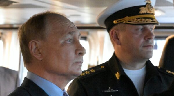 In this pool photograph distributed by the Russian state agency Sputnik, Russia's President Vladimir Putin, accompanied by the Pacific Fleet commander Admiral Viktor Liina, tours the corvette Rezkiy at the naval base of the Russian Pacific Fleet's Primorye Flotilla in Vladivostok on September 4, 2024.,Image: 904610359, License: Rights-managed, Restrictions: ** Editor's note : this image is distributed by the Russian state owned agency Sputnik **, Model Release: no, Credit line: Alexey NIKOLSKY / AFP / Profimedia