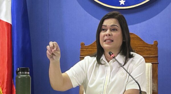 Philippine Vice President Sara Duterte holds a press conference in Manila on Oct. 18, 2024.,Image: 923378097, License: Rights-managed, Restrictions: , Model Release: no, Credit line: Kyodo/Newscom / Newscom / Profimedia