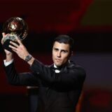 Manchester City's Spanish midfielder Rodri receives the Ballon d'Or award during the 2024 Ballon d'Or France Football award ceremony at the Theatre du Chatelet in Paris on October 28, 2024.,Image: 927547350, License: Rights-managed, Restrictions: , Model Release: no, Credit line: FRANCK FIFE / AFP / Profimedia