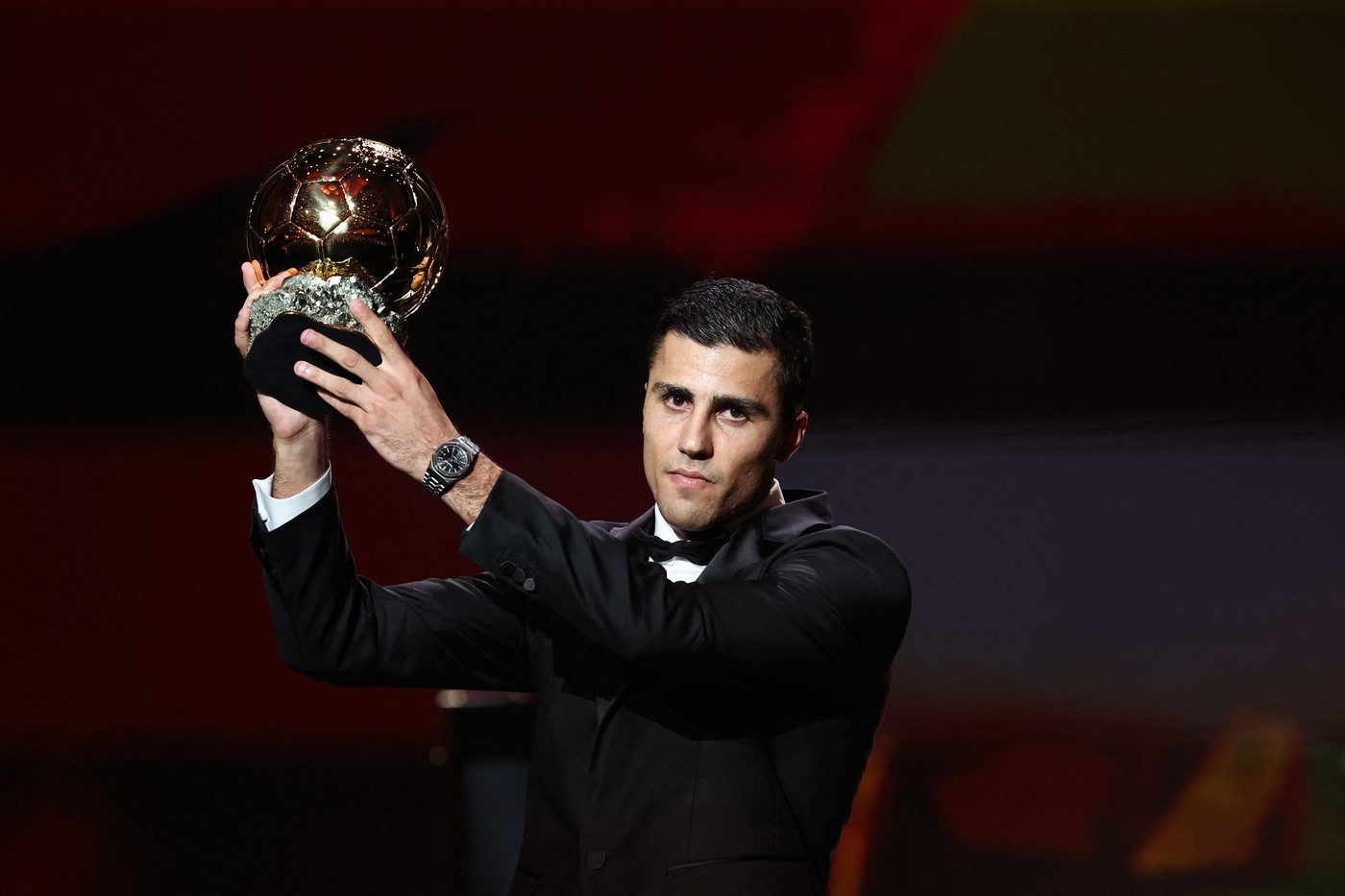 Manchester City's Spanish midfielder Rodri receives the Ballon d'Or award during the 2024 Ballon d'Or France Football award ceremony at the Theatre du Chatelet in Paris on October 28, 2024.,Image: 927547350, License: Rights-managed, Restrictions: , Model Release: no, Credit line: FRANCK FIFE / AFP / Profimedia