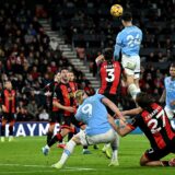 Manchester City's Croatian defender #24 Josko Gvardiol scores the team's first goal during the English Premier League football match between Bournemouth and Manchester City at the Vitality Stadium in Bournemouth, southern England on November 2, 2024.,Image: 929512604, License: Rights-managed, Restrictions: RESTRICTED TO EDITORIAL USE. No use with unauthorized audio, video, data, fixture lists, club/league logos or 'live' services. Online in-match use limited to 120 images. An additional 40 images may be used in extra time. No video emulation. Social media in-match use limited to 120 images. An additional 40 images may be used in extra time. No use in betting publications, games or single club/league/player publications., Model Release: no, Credit line: JUSTIN TALLIS / AFP / Profimedia