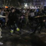 Protesters clash with police during a demonstration to demand the resignation of Valencia Regional President Carlos Mazon in Valencia on November 9, 2024.   The European nation's worst floods in a generation have killed at least 220 people, left dozens missing and submerged entire towns in mud, particularly in the eastern Valencia region.,Image: 932390939, License: Rights-managed, Restrictions: , Model Release: no, Credit line: Cesar Manso / AFP / Profimedia