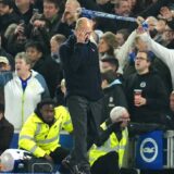 Manchester City manager Pep Guardiola reacts during the Premier League match at American Express Stadium, Brighton. Picture date: Saturday November 9, 2024.,Image: 932393193, License: Rights-managed, Restrictions: EDITORIAL USE ONLY No use with unauthorised audio, video, data, fixture lists, club/league logos or "live" services. Online in-match use limited to 120 images, no video emulation. No use in betting, games or single club/league/player publications., Model Release: no, Credit line: Adam Davy / PA Images / Profimedia