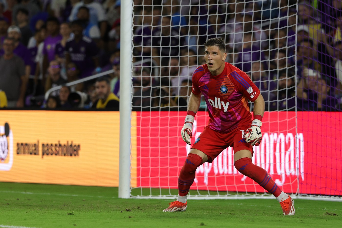 Nov 9, 2024; Orlando, Florida, USA; Charlotte FC goalkeeper Kristijan Kahlina (1) protects the goal in the first half against the Orlando City in a 2024 MLS Cup Playoffs Round One match at Inter&Co Stadium.,Image: 932478189, License: Rights-managed, Restrictions: *** Worldwide Rights Except Baltics, China, Denmark, Finland, Germany, Hong Kong, Japan, Macau, Norway, Poland, South Korea, Sweden, and Taiwan *** No sales outside your territory. No 3rd parties. No redistribution ***, Model Release: no, Credit line: Imagn Images / ddp USA / Profimedia