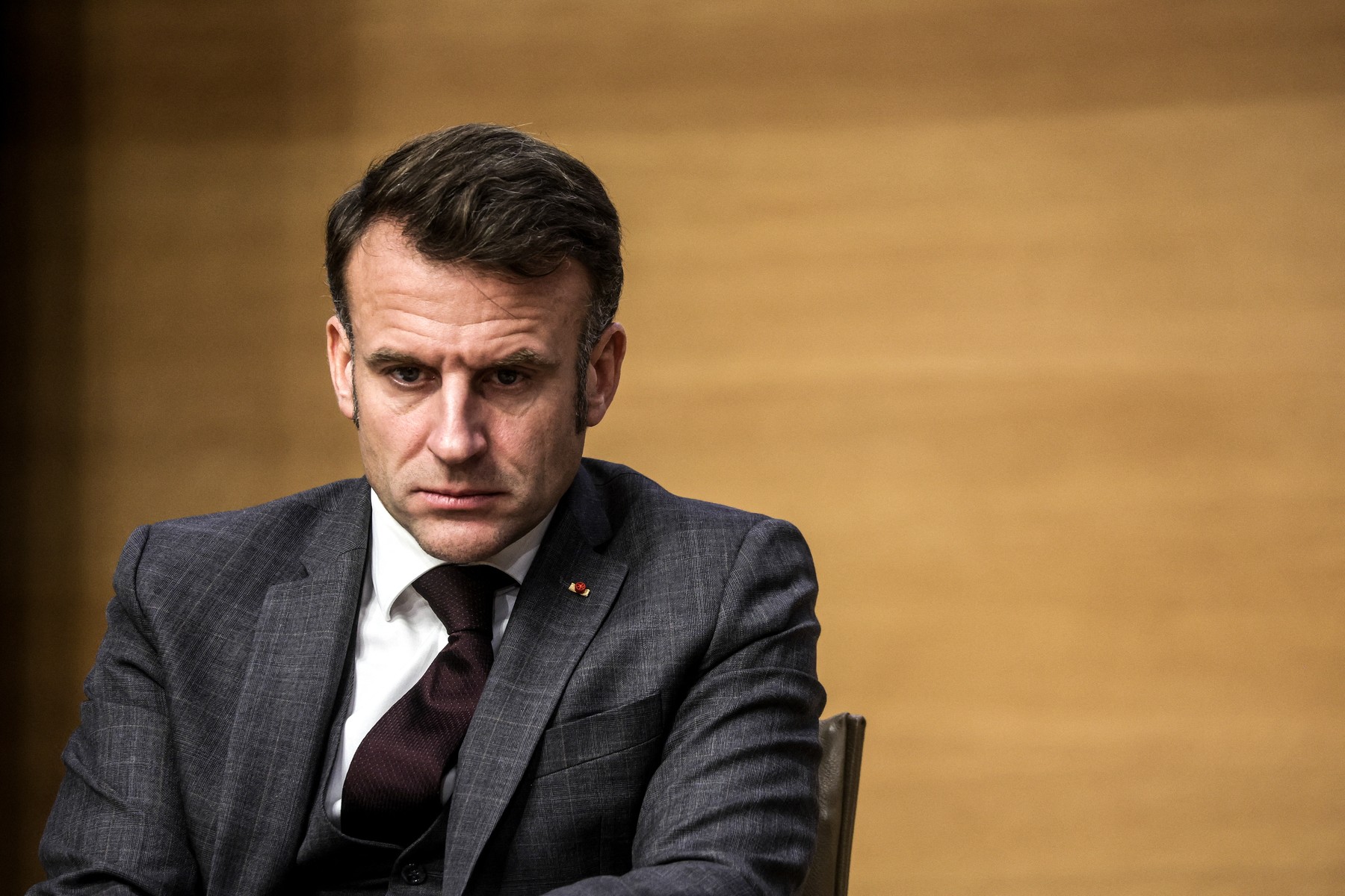 French President Emmanuel Macron attends a round table discussion on the 'The future of European competitiveness' at the College de France in Paris, on November 13, 2024.,Image: 933972492, License: Rights-managed, Restrictions: , Model Release: no, Credit line: Teresa Suarez / AFP / Profimedia