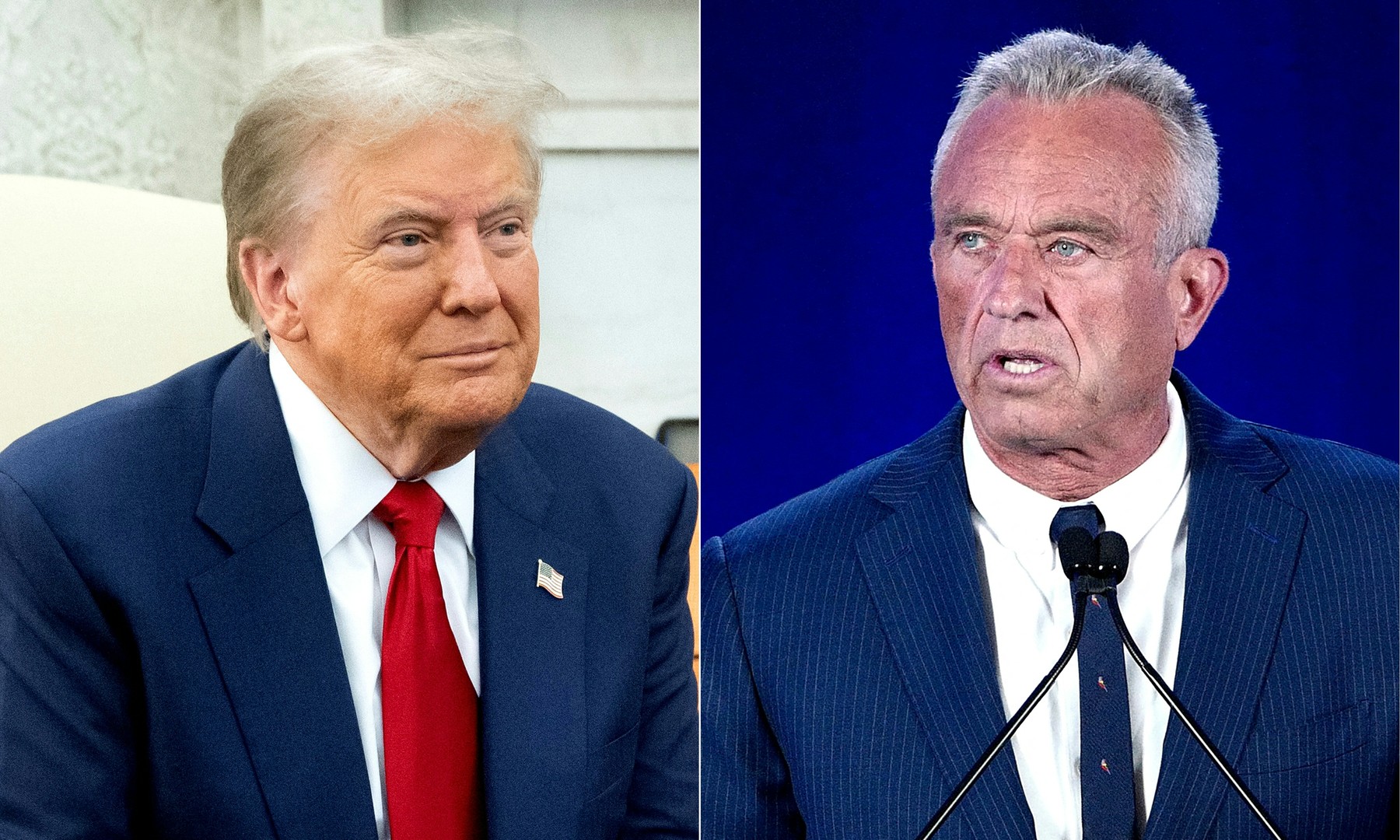 (COMBO) This combination of pictures created on November 14, 2024 shows US President-elect Donald Trump (L) on November 13, 2024, and Independent presidential candidate Robert F. Kennedy Jr. on August 23, 2024.
 US President-elect Donald Trump on November 14, 2024 nominated Robert F. Kennedy Jr., a longtime conspiracy theorist and vaccine skeptic, to be his health and human services secretary.,Image: 934502435, License: Rights-managed, Restrictions: , Model Release: no, Credit line: SAUL LOEB / AFP / Profimedia