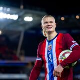 241117 Erling Braut Haaland of Norway celebrates after the Nations League football match between Norway and Kazakhstan on November 17, 2024 in Oslo. 
Photo: Vegard Grřtt / BILDBYRĹN / kod VG / VG0696
bbeng fotboll football soccer fotball nations league landskamp norge norway kasakhstan kazakhstan jubel,Image: 935638840, License: Rights-managed, Restrictions: *** World Rights Except Austria, Denmark, Finland, Norway, and  Sweden *** AUTOUT DNKOUT FINOUT NOROUT SWEOUT, Model Release: no, Credit line: Bildbyran / ddp USA / Profimedia