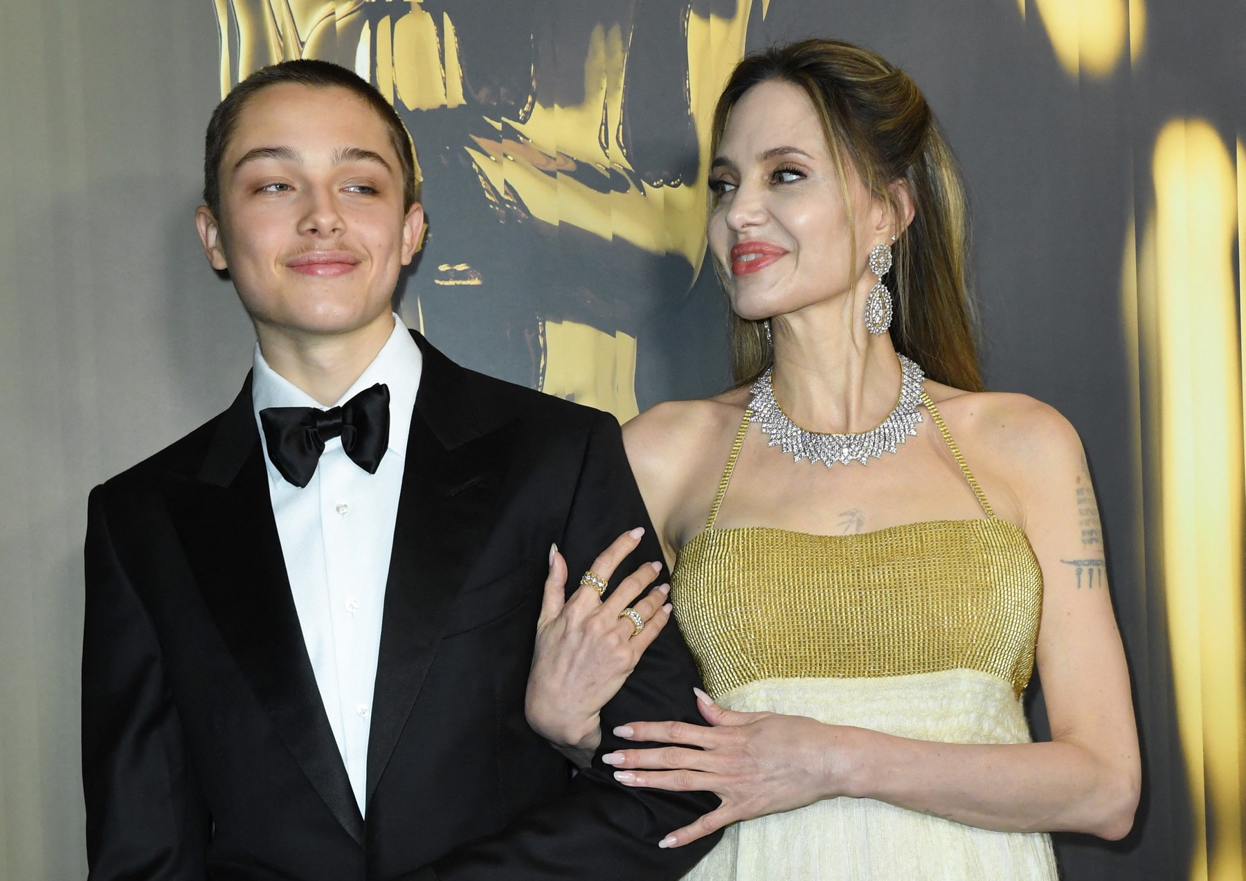 US actress Angelina Jolie and her son Knox Jolie-Pitt arrive for the Academy of Motion Picture Arts and Sciences' 15th Annual Governors Awards at the Ray Dolby Ballroom in Los Angeles on November 17, 2024.,Image: 935755876, License: Rights-managed, Restrictions: , Model Release: no, Credit line: VALERIE MACON / AFP / Profimedia