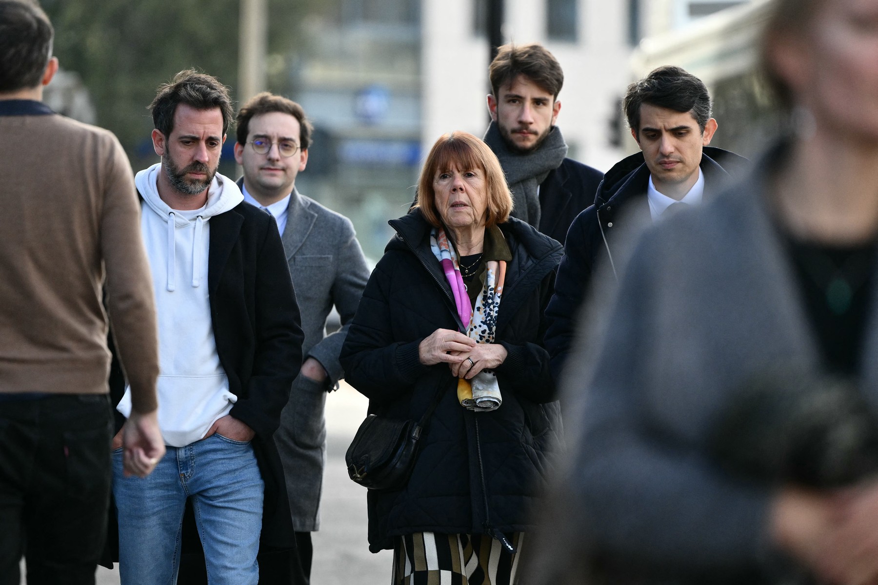 Gisele Pelicot (C) leaves the courthouse with her son Florian (L) and her lawyer Stephane Babonneau (R) after a hearing in the trial of her former partner Dominique Pelicot accused of drugging her for nearly ten years and inviting strangers to rape her at their home in Mazan, a small town in the south of France, in Avignon, on November 19, 2024. The trial enters its final stages, with the final set of accused set to testify ahead of sentencing requests later in the week and a verdict next month. The case of 71-year-old Dominique Pelicot has sparked horror, protests and a debate about male violence in French society. If convicted, he would emerge from the historic trial with a record as one of France's worst sex offenders.,Image: 936320513, License: Rights-managed, Restrictions: , Model Release: no, Credit line: Christophe SIMON / AFP / Profimedia