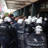 NOVI SAD, SERBIA - NOVEMBER 19: Supporters of opposition block entrance to Palace of Justice to protest fatal accident at train station killed 15 people, in Novi Sad, on November 19, 2024. Police intervene in protesters blocking the entrance. Aleksandar Savanovic / Anadolu/ABACAPRESS.COM,Image: 936321145, License: Rights-managed, Restrictions: , Model Release: no, Credit line: AA/ABACA / Abaca Press / Profimedia