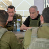 November 19, 2024, Netzarim Corridor, Gaza Strip: Israeli Prime Minister BENJAMIN NETANYAHU (2nd R) visits the Netzarim Corridor in the Gaza Strip with Defense Minister ISRAEL KATZ (R), IDF Chief of Staff Lt. Gen. HERZI HALEVI (2nd L) and ISA Director Bar. The Prime Minister and the Defense Minister were briefed by 99th Division Commander and the Head of Southern Command at an observation point in the corridor.,Image: 936476069, License: Rights-managed, Restrictions: , Model Release: no, Credit line: Maayan Toaf/Israel Gpo / Zuma Press / Profimedia