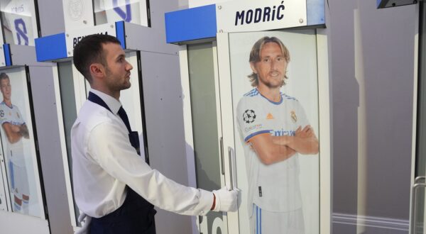 A locker used by Luka Modric in the 2017/18-2021/22 seasons, the Real Madrid first-team changing room at their Santiago Bernabeu Stadium is on display at Sotheby's in London, who are auctioning them online with a portion of the proceeds going to the Real Madrid Foundation. Picture date: Wednesday November 20, 2024.,Image: 936828253, License: Rights-managed, Restrictions: , Model Release: no, Credit line: Lucy North / PA Images / Profimedia