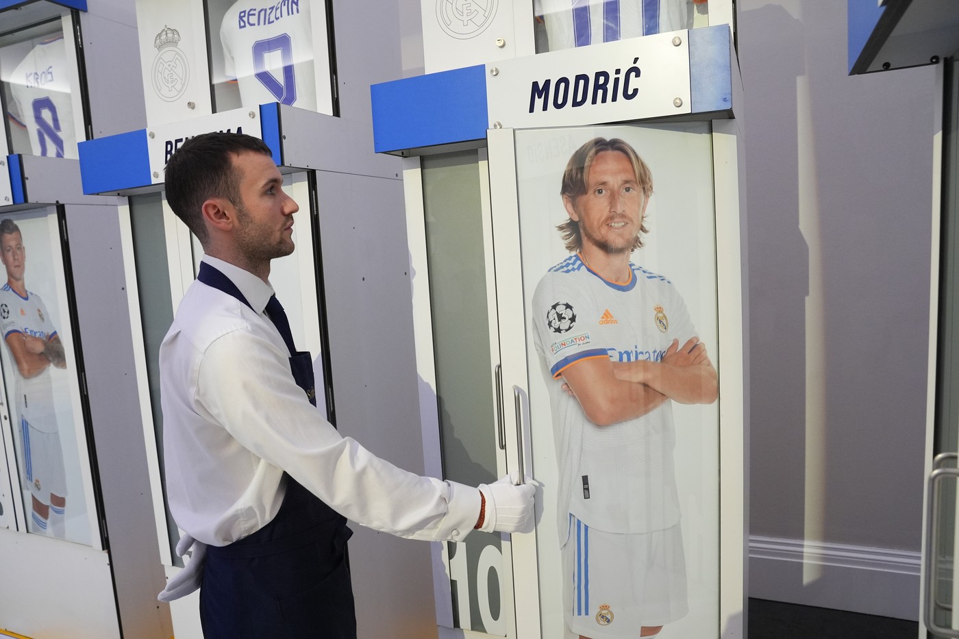 A locker used by Luka Modric in the 2017/18-2021/22 seasons, the Real Madrid first-team changing room at their Santiago Bernabeu Stadium is on display at Sotheby's in London, who are auctioning them online with a portion of the proceeds going to the Real Madrid Foundation. Picture date: Wednesday November 20, 2024.,Image: 936828253, License: Rights-managed, Restrictions: , Model Release: no, Credit line: Lucy North / PA Images / Profimedia