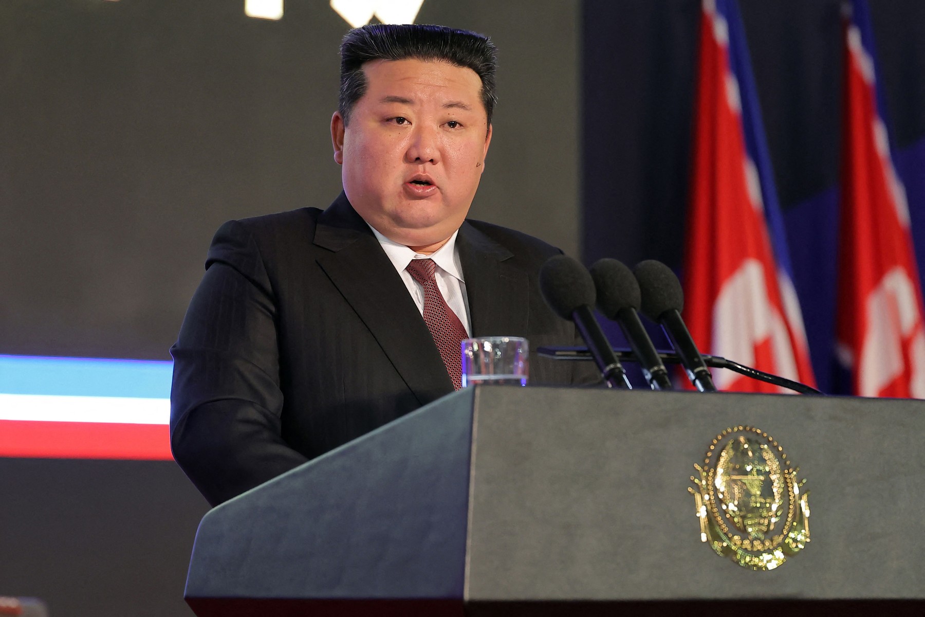 This picture taken on November 21, 2024 and released from North Korea's official Korean Central News Agency (KCNA) on November 22, 2024 shows North Korean leader Kim Jong Un attending an opening ceremony for the National Defence Development-2024 exhibition in Pyongyang.,Image: 937369206, License: Rights-managed, Restrictions: South Korea OUT / ---EDITORS NOTE--- RESTRICTED TO EDITORIAL USE - MANDATORY CREDIT "AFP PHOTO/KCNA VIA KNS" - NO MARKETING NO ADVERTISING CAMPAIGNS - DISTRIBUTED AS A SERVICE TO CLIENTS / THIS PICTURE WAS MADE AVAILABLE BY A THIRD PARTY. AFP CAN NOT INDEPENDENTLY VERIFY THE AUTHENTICITY, LOCATION, DATE AND CONTENT OF THIS IMAGE ---, ***
HANDOUT image or SOCIAL MEDIA IMAGE or FILMSTILL for EDITORIAL USE ONLY! * Please note: Fees charged by Profimedia are for the Profimedia's services only, and do not, nor are they intended to, convey to the user any ownership of Copyright or License in the material. Profimedia does not claim any ownership including but not limited to Copyright or License in the attached material. By publishing this material you (the user) expressly agree to indemnify and to hold Profimedia and its directors, shareholders and employees harmless from any loss, claims, damages, demands, expenses (including legal fees), or any causes of action or allegation against Profimedia arising out of or connected in any way with publication of the material. Profimedia does not claim any copyright or license in the attached materials. Any downloading fees charged by Profimedia are for Profimedia's services only. * Handling Fee Only 
***, Model Release: no, Credit line: STR / AFP / Profimedia