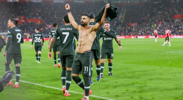 Liverpool forward Mohamed Salah celebrates his goal 2-3 during the English championship Premier League football match between Southampton FC and Liverpool FC on 24 November 2024 at St.Mary's Stadium in Southampton, England - Photo Phil Duncan / Every Second Media / DPPI,Image: 938577634, License: Rights-managed, Restrictions: Hungary Out UK Out, Model Release: no, Credit line: Phil Duncan / AFP / Profimedia