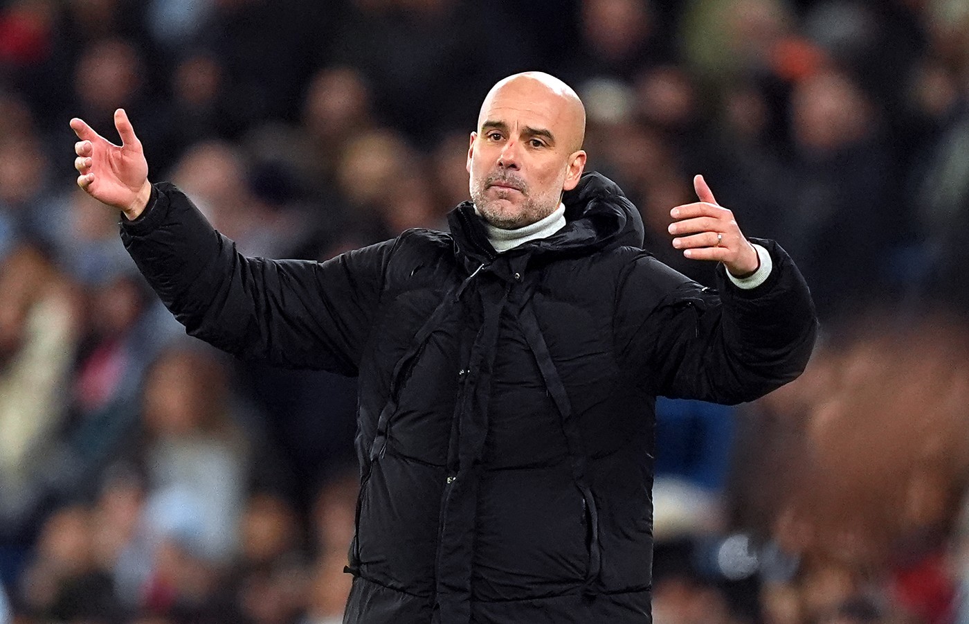 Manchester City manager Pep Guardiola during the UEFA Champions League, league stage match at the Etihad Stadium, Manchester. Picture date: Tuesday November 26, 2024.,Image: 939613453, License: Rights-managed, Restrictions: Use subject to restrictions. Editorial use only, no commercial use without prior consent from rights holder., Model Release: no, Credit line: Martin Rickett / PA Images / Profimedia