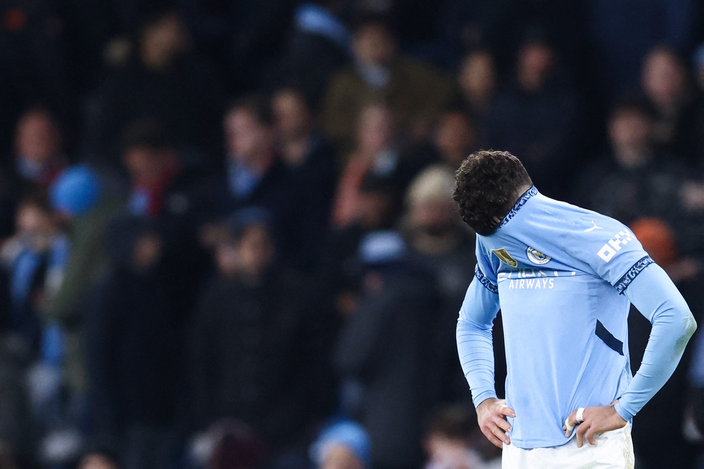 Manchester City's Croatian defender #24 Josko Gvardiol reacts at the end of the UEFA Champions League football match between Manchester City and Feyenoord at the Etihad Stadium in Manchester, north west England, on November 26, 2024. Manchester City and Feyenoord equalised 3 - 3.,Image: 939619107, License: Rights-managed, Restrictions: , Model Release: no, Credit line: Darren Staples / AFP / Profimedia