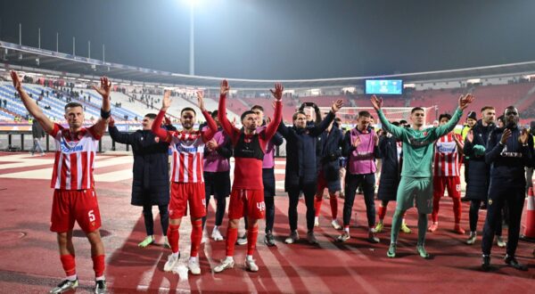 Red Star's players celebrate after the Champions League opening phase soccer match between Red Star and Stuttgart at the Rajko Mitic Stadium in Belgrade, Serbia, Wednesday, Nov. 27, 2024. //BETAAGENCY_Sipa.01.0851/Credit:Marko Metlas/BETAPHOTO/SIPA/2411281030,Image: 940362215, License: Rights-managed, Restrictions: , Model Release: no, Credit line: Marko Metlas/BETAPHOTO / Sipa Press / Profimedia