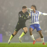 December 27, 2024, Brighton And Hove: Brighton and Hove, England, 27th December 2024. Joao Pedro of Brighton and Hove Albion reacts towards Yehor Yarmolyuk of Brentford after the challenge for the ball during the Premier League match at the AMEX Stadium, Brighton and Hove. (Credit Image: Â© Paul Terry/Sportimage/Cal Sport Media) (Cal Sport Media via AP Images)