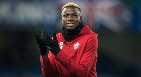 Victor Osimhen of Lille pre match during the UEFA Champions League match between Chelsea and Lille Olympique Sporting Club at Stamford Bridge, London, England on 10 December 2019. PUBLICATIONxNOTxINxUK Copyright: xAndyxRowlandx PMI-3243-0001