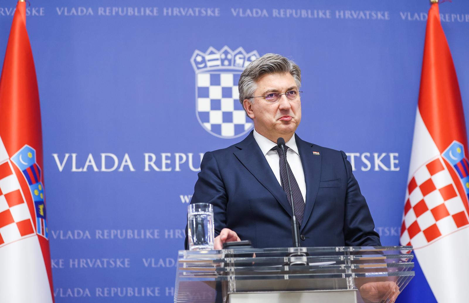 04.12.2024., Zagreb - Predjednik Vlade RH Andrej Plenkovic dao je izjavu medijima nakon sastanka parlamentarne vecine. Photo: Slavko Midzor/PIXSELL