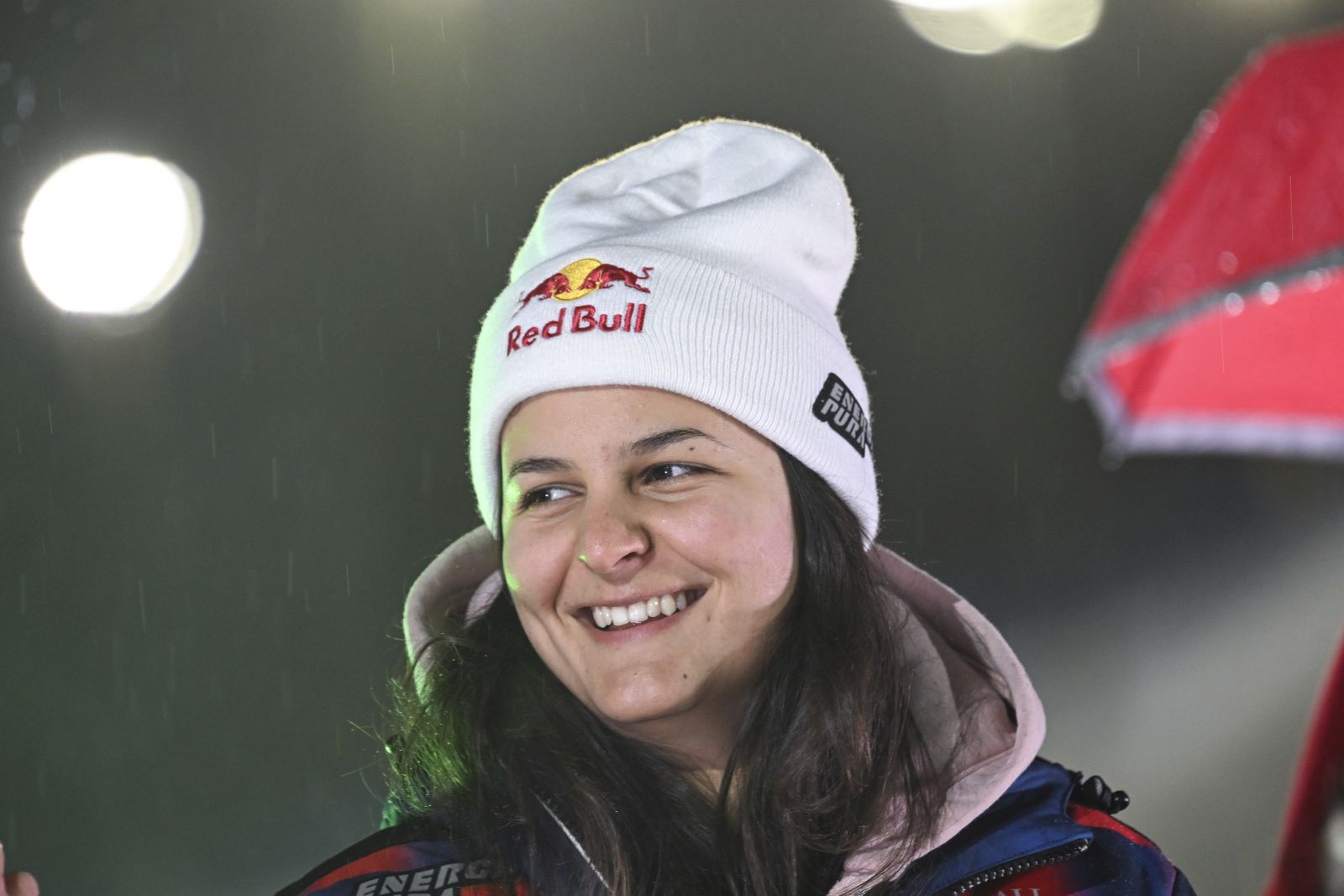 epa11723132 Zrinka Ljutic from Croatia during the public draw for the women's Alpine slalom skiing World Cup, Levi, Finland, 15 November 2024. The slalom race takes place on 16 and 17 November 2024  EPA/KIMMO BRANDT