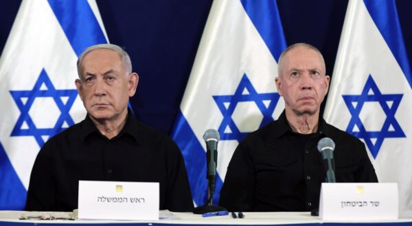 epa11732793 epa11703358 (FILE) - Israel's Prime Minister Benjamin Netanyahu (L) and Defense Minister Yoav Gallant (R) address a press conference at Kirya military base in Tel Aviv, Israel, 28 October 2023 (reissued 21 November 2024). Judges at the International Criminal Court (ICC) have issued arrest warrants for Benjamin Netanyahu and Yoav Gallant, as well as Hamas military commander Mohammed Deif over alleged war crimes and crimes against humanity during the war between Israel and Hamas.  EPA/ABIR SULTAN / POOL