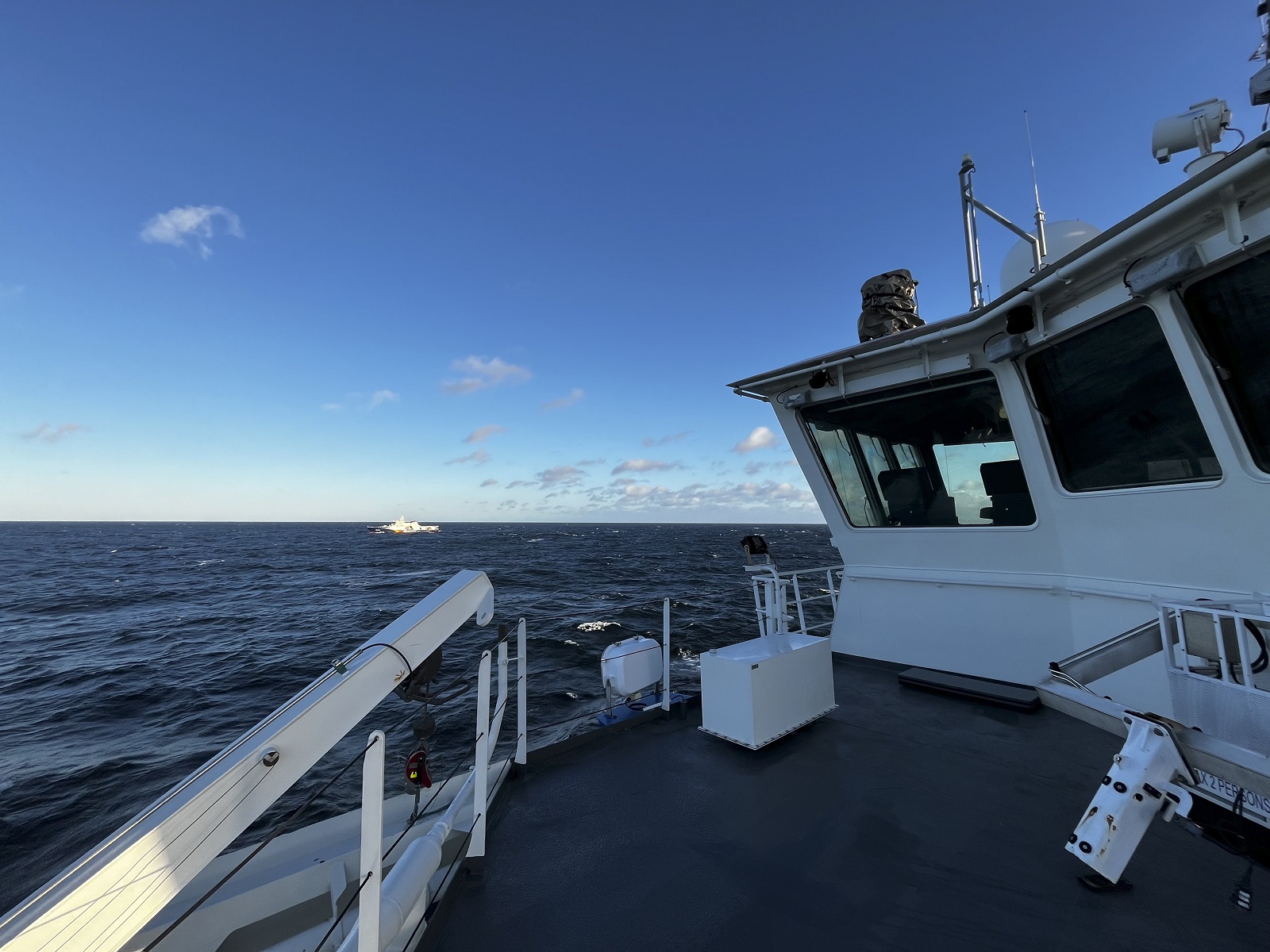 epa11741858 A handout photo made available by the Finnish Border Guard shows the boat of the Finnish guard ship Turvan on duty in the damaged area of ​​the C-Lion-1 cable in the southern Baltic Sea, 26 November 2024. The Finnish Central Criminal Police and the Border Guard continue to investigate the submarine cable between Finland and Germany that was broken a week ago.  EPA/FINNISH BORDER GUARD HANDOUT HANDOUT HANDOUT EDITORIAL USE ONLY/NO SALES