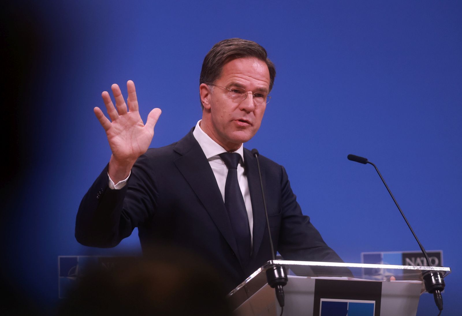 epa11754118 NATO Secretary General Mark Rutte attends a press conference ahead of a North Atlantic Treaty Organization (NATO) Foreign Ministers' meeting in Brussels, Belgium, 03 December 2024.  EPA/OLIVIER HOSLET