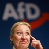 epa11761910 Alternative for Germany (AfD) party and faction co-chairwoman and top candidate for the federal election Alice Weidel looks on during a press conference of the Alternative for Germany (AfD) in Berlin, Germany, 07 December 2024. The Alternative for Germany (AfD) party held a press conference to present their Chancellor candidate ahead of the upcoming German federal election.  EPA/CLEMENS BILAN