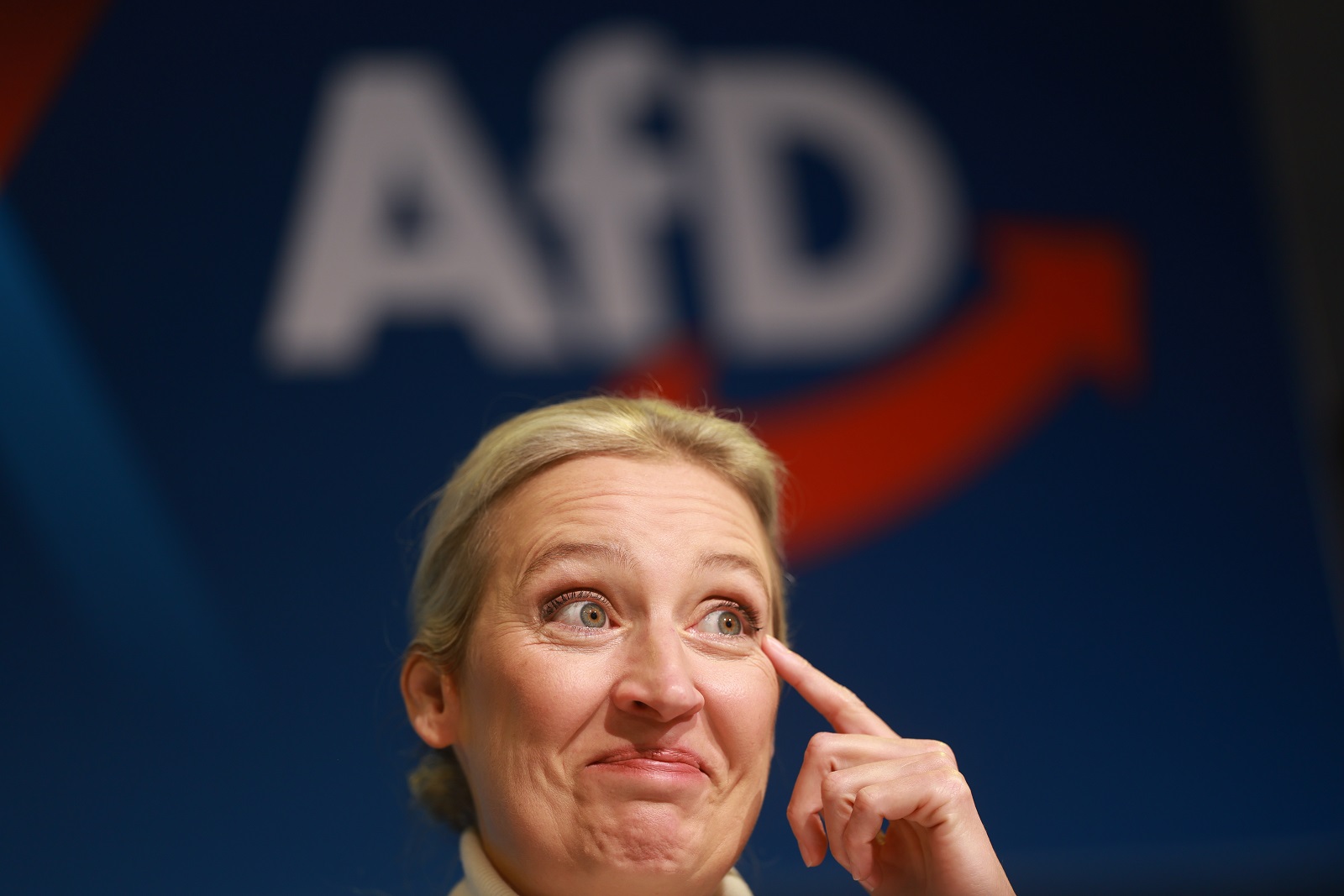 epa11761910 Alternative for Germany (AfD) party and faction co-chairwoman and top candidate for the federal election Alice Weidel looks on during a press conference of the Alternative for Germany (AfD) in Berlin, Germany, 07 December 2024. The Alternative for Germany (AfD) party held a press conference to present their Chancellor candidate ahead of the upcoming German federal election.  EPA/CLEMENS BILAN