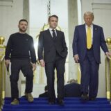 epa11763051 A handout picture made available by the Presidential Press Service of Ukraine shows (L-R) Ukrainian President Volodymyr Zelensky, French President Emmanuel Macron, and US President-elect Donald Trump during their meeting at the Elysee Palace, as part of ceremonies marking the reopening of the Notre Dame de Paris Cathedral, in Paris, France, 07 December 2024. The Notre Dame de Paris Cathedral reopens on 07 December after nearly six years of renovation work following its destruction by a fire on 15 April 2019.  EPA/Presidential Press Service of Ukraine HANDOUT  HANDOUT EDITORIAL USE ONLY/NO SALES