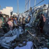 epa11778085 Internally displaced Palestinians inspect destroyed tents inside Al Dura stadium following an Israeli air strike in the west of Deir al-Balah town, central Gaza Strip, 15 December 2024. The Palestinian Ministry of Health in Gaza reported that at least 22 people were killed on December 14 during Israeli airstrikes on the central Gaza Strip. According to the UN, at least 1.9 million people (or nine in ten people) in the Gaza Strip are internally displaced, including people who have been repeatedly displaced. Since October 2023, only about 11 percent of the Gaza Strip has not been placed under Israeli-issued evacuation orders, the UN aid coordination office OCHA said.  EPA/MOHAMMED SABER