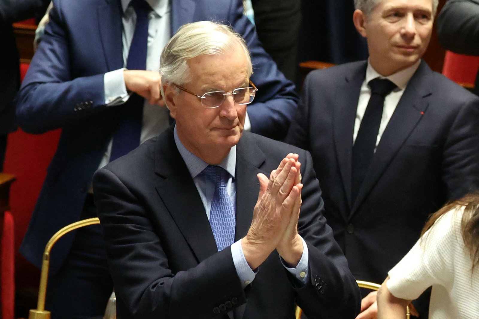 French Prime Minister Michel Barnier gestures after the result of the no-confidence vote on his administration at the National Assembly in Paris on December 4, 2024 as French MPs voted to oust his government after just three months in office in a move which deepens a political crisis in the country. The French National Assembly was voting two motions brought by the French left-wing Nouveau Front Populaire (New Popular Front) NFP coalition and the French far-right Rassemblement National (National Rally) RN party in a standoff over 2025's austerity budget, which saw French Prime Minister force through a social security financing bill without a vote (article 49.3) on December 2, 2024.,Image: 942980430, License: Rights-managed, Restrictions: , Model Release: no, Credit line: ALAIN JOCARD / AFP / Profimedia