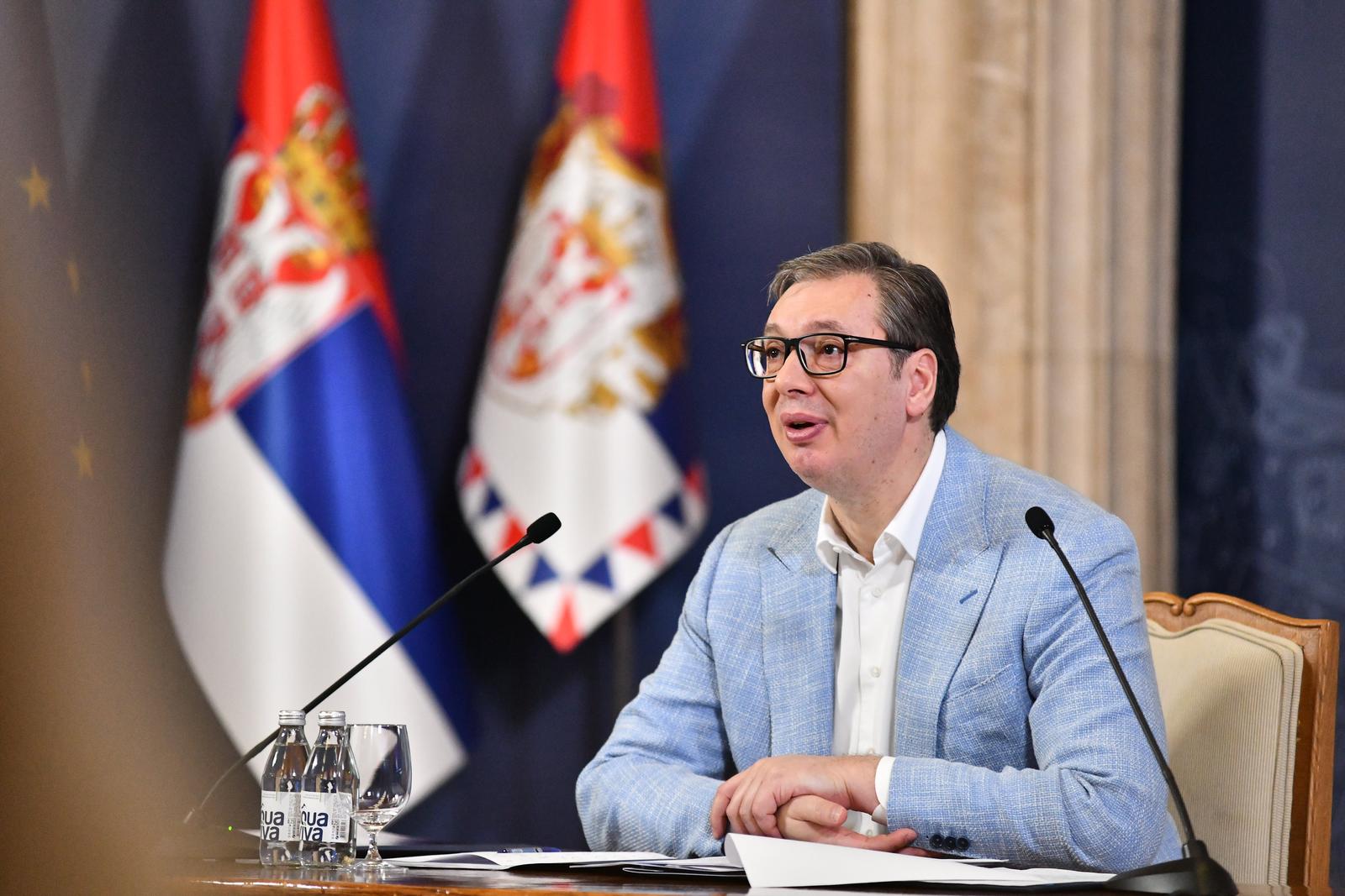 01, December, 2024, Belgrade - The President of the Republic of Serbia, Aleksandar Vucic, addressed the citizens at the Palace of Serbia. Aleksandar Vucic. Photo: L. L./ATAImages

01, decembar, 2024, Beograd - Predsednik Republike Srbije Aleksandar Vucic obratio se gradjanima u Palati Srbija. Photo: L. L./ATAImages Photo: L. L./ATAImages/PIXSELL