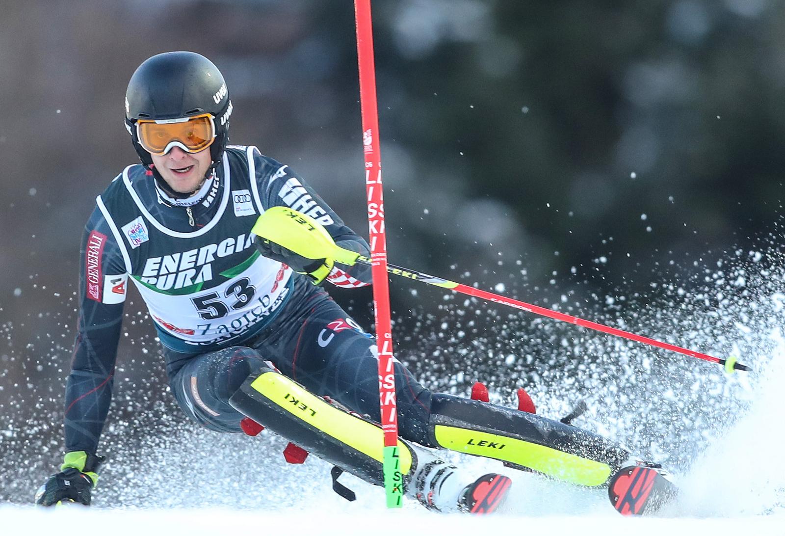 06.01.2021., Zagreb - Druga voznja muskog slaloma Audi FIS Svjetskog skijaskog kupa Snow Queen Trophy. Samuel Kolega Photo: Luka Stanzl/PIXSELL