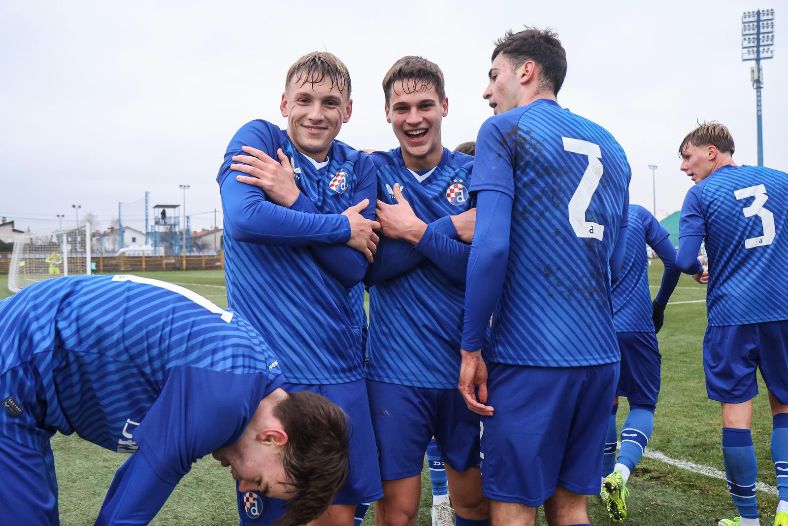 10.12.2024., stadion Ivan Laljak-Ivic, Zapresic - UEFA Liga prvaka mladih, grupna faza, GNK Dinamo - Celtic FC. Nogometasi Dinama slave pogodak Lea Rimca za vodstvo 2:0. Photo: Luka Stanzl/PIXSELL