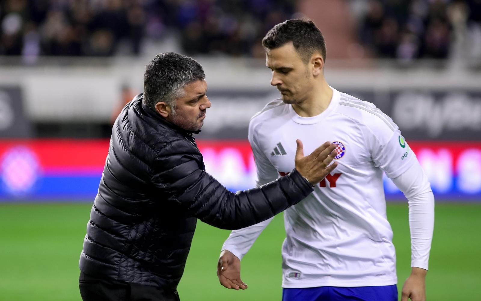 15.12.2024., stadion Poljud, Split - SuperSport HNL, 17. kolo, HNK Hajduk - HNK Rijeka. trener Hajduka Genarro Gattuso, Filip Uremovic Photo: Sime Zelic/PIXSELL