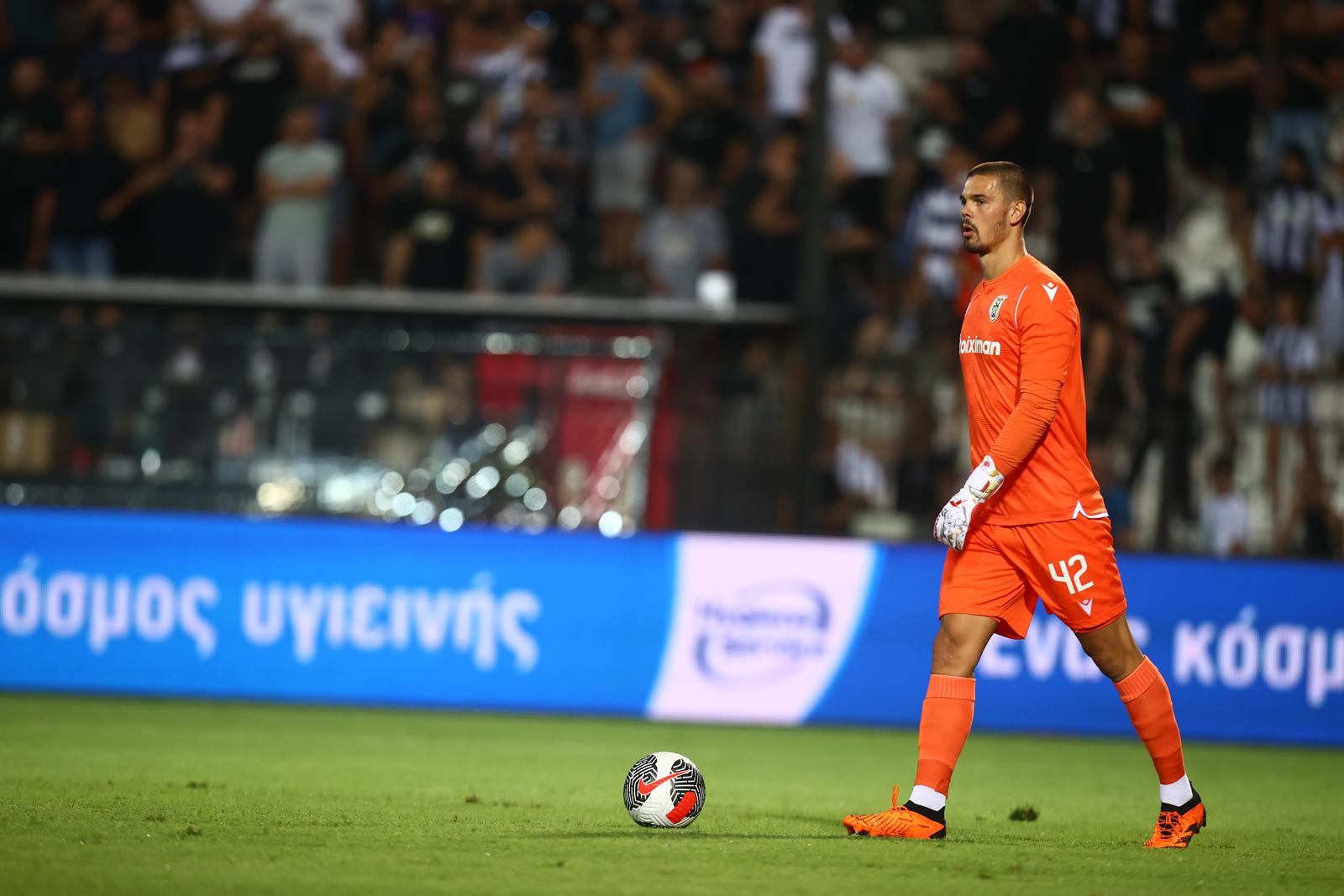 17.08.2023., Solun, Grcka - Uzvratni susret 3. pretkola UEFA Konferencijske lige, PAOK - Hajduk. Dominik Kotarski. Photo: RAFAIL GEORGIADES / EUROKINISS/PIXSELL