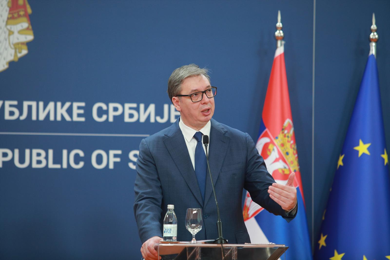 21, November, 2024, Belgrade - Statements for the media by the President of the Republic of Serbia, Aleksandar Vucic, and the Prime Minister of the Republic of Slovakia, Robert Fitz. Aleksandar Vucic. Photo: Milos Tesic/ATAImages

21, novembar, 2024, Beograd - Izjave za medije predsednika Republike Srbije Aleksandra Vucica i predsednika Vlade Republike Slovacke Roberta Fica. Photo: Milos Tesic/ATAImages Photo: Milos Tesic/ATAImages/PIXSELL